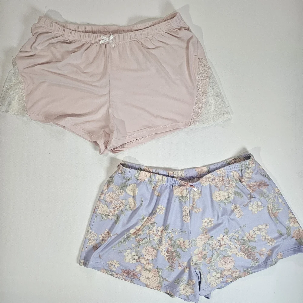 FLORA Shorts Womens Small 2 Pack Pastel Pink Floral Purple Feminine Sleepwear‎